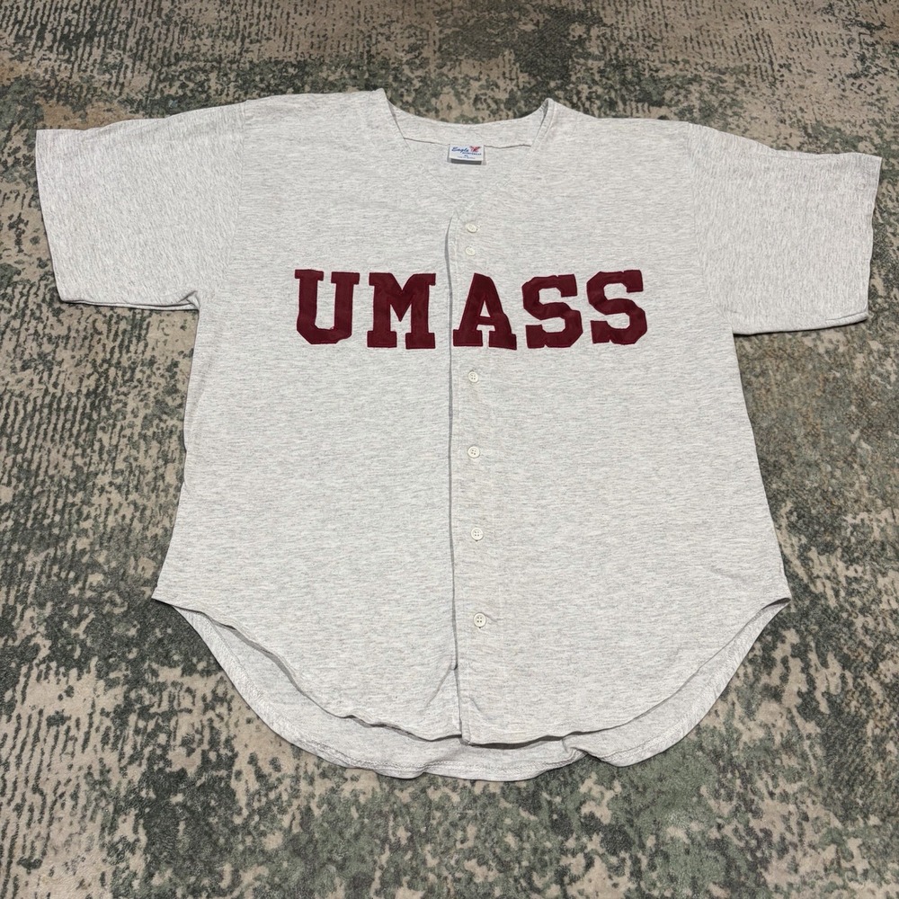 Vintage 90s UMass Baseball Jersey XL Eagle Sportswear Made In USA Cotton